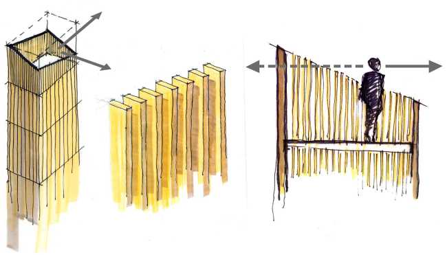 Torre panoramica in acciaio e legno concept