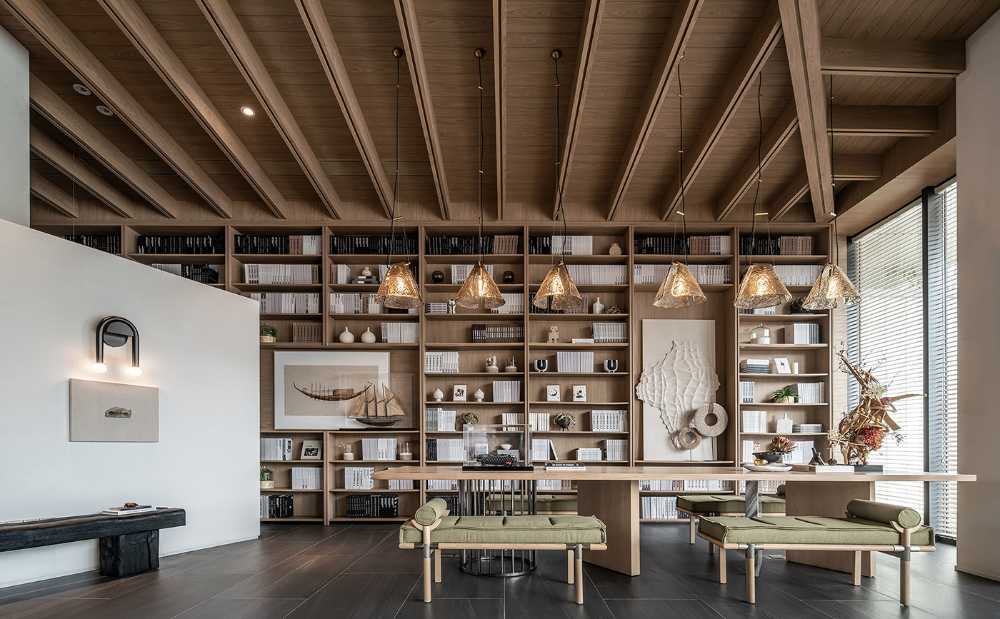 negozio struttura tetto legno lamellare libreria