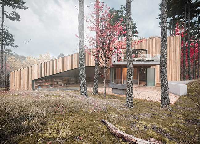 Progetto rivestimento facciata legno mattoni rossi