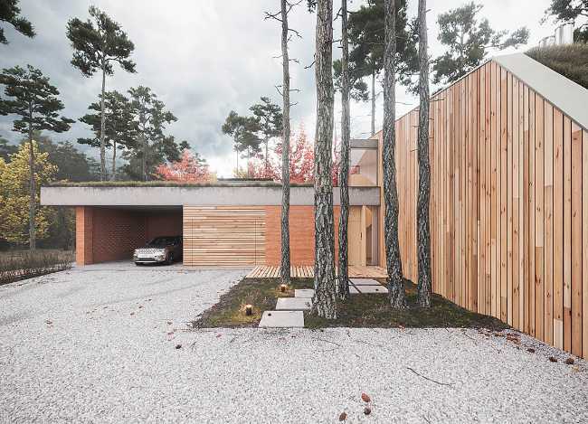 Progetto rivestimento facciata legno mattoni rossi