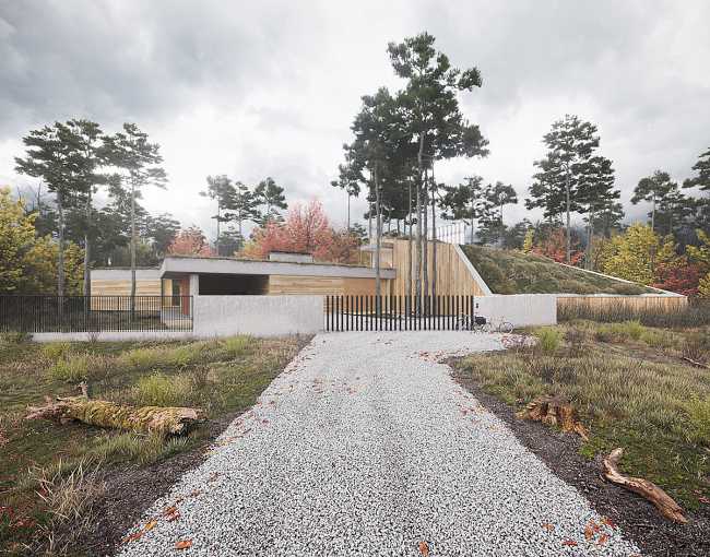 Progetto rivestimento facciata legno mattoni rossi ingresso