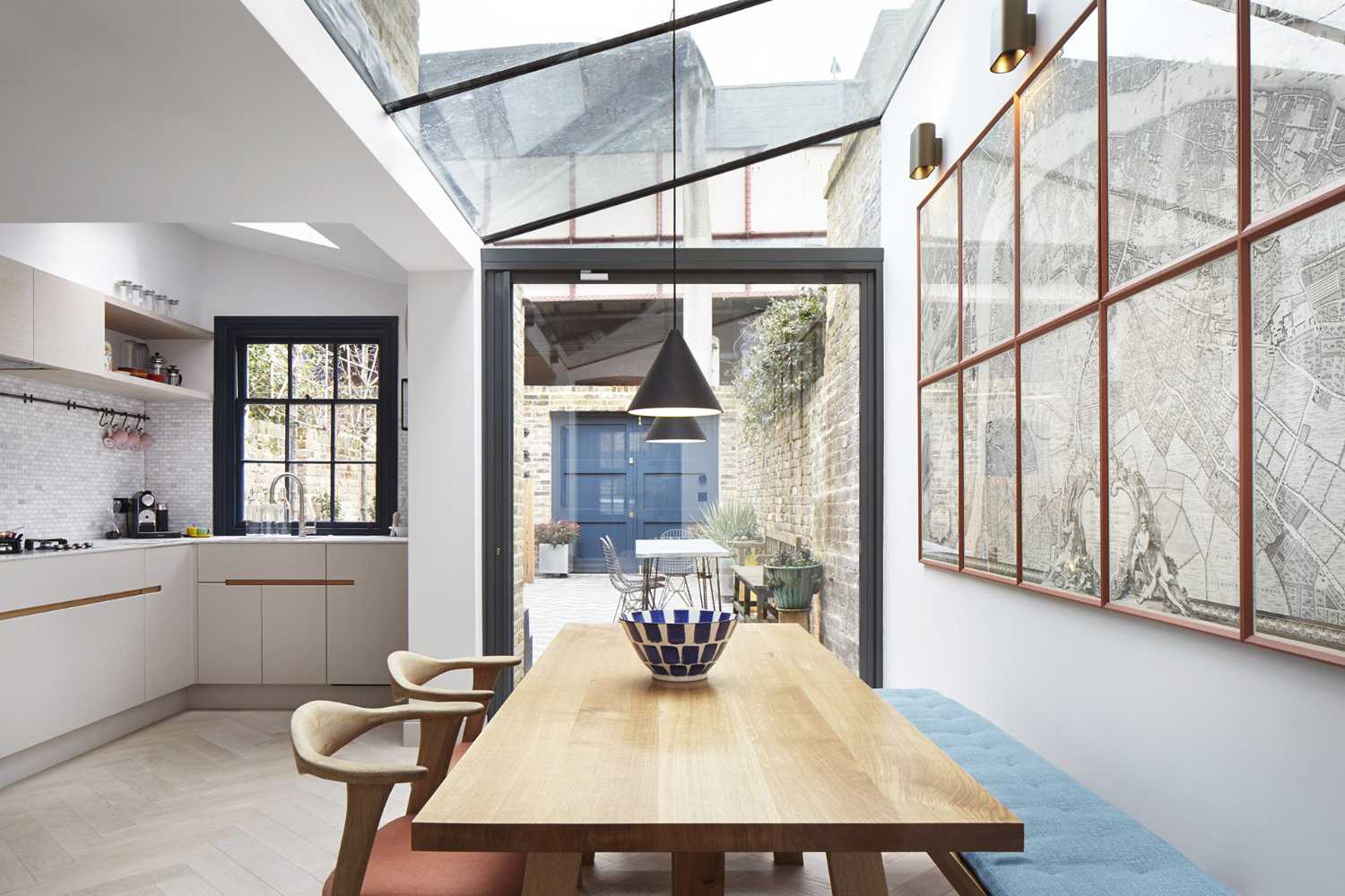 kitchen table wood glass roof