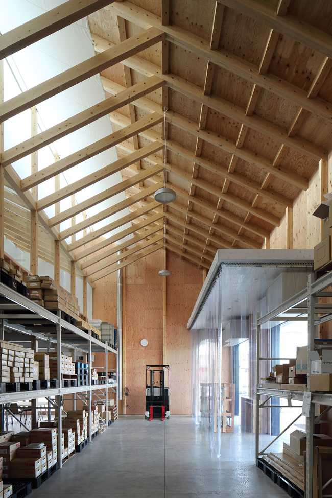 Warehouse with wooden gable roof
