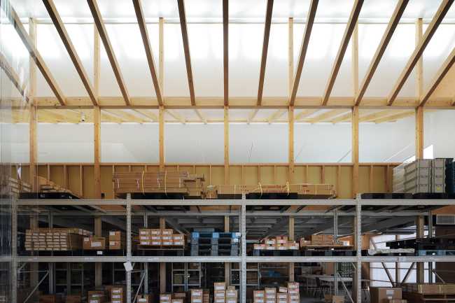 Warehouse with wooden gable roof