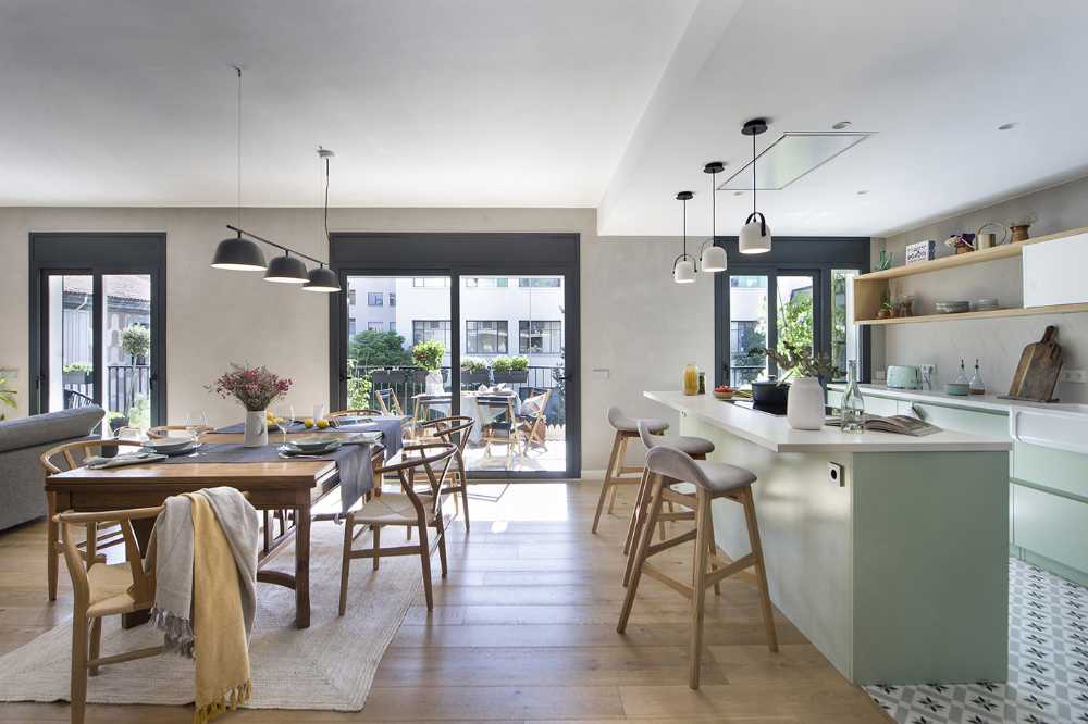 Dining room kitchen and open plan living room