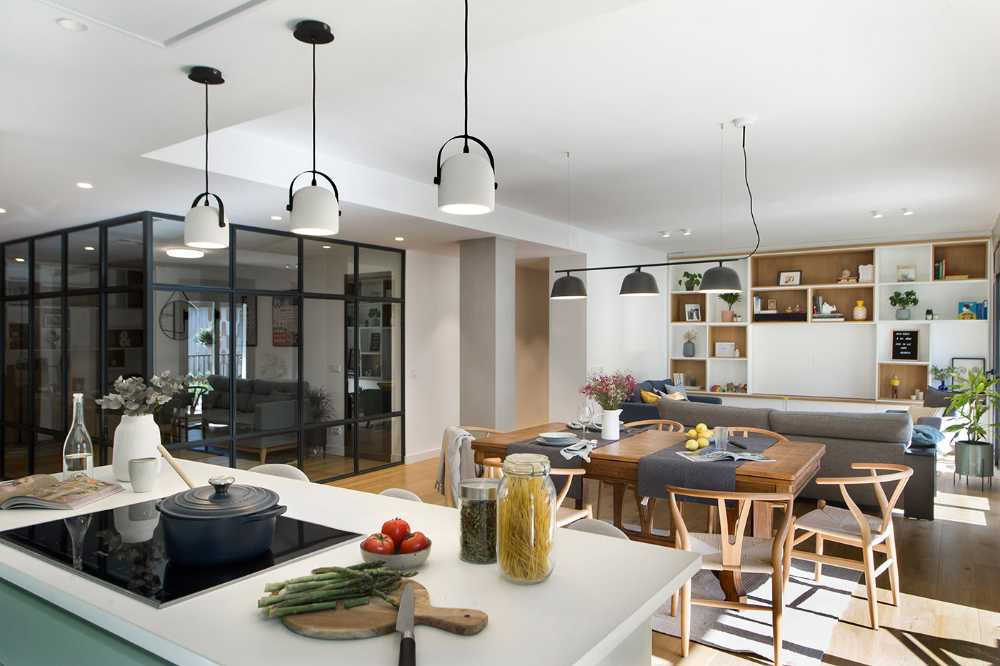 Dining room kitchen and open plan living room