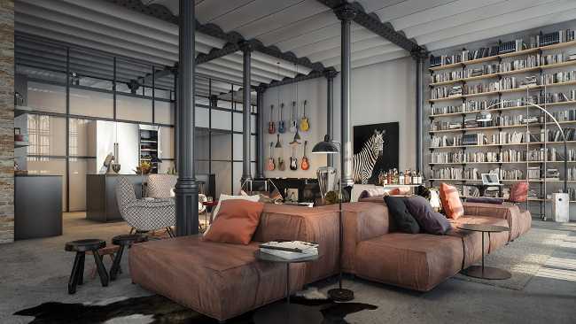 loft stile industriale strutture metallo living