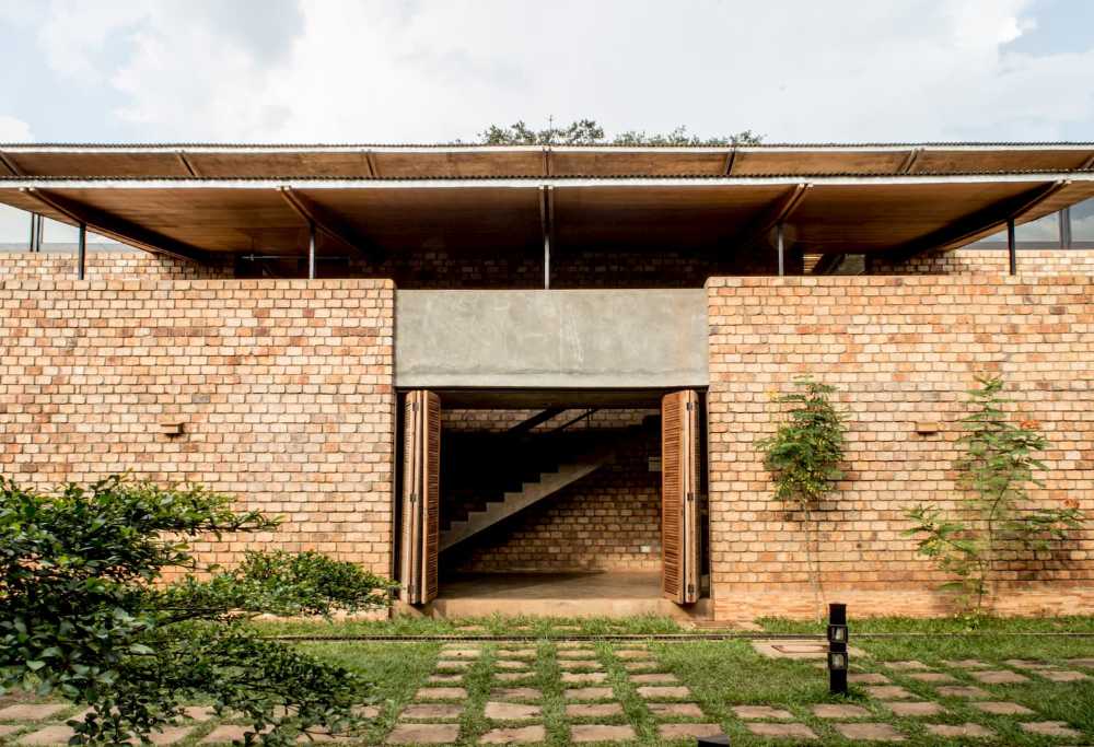 University residence structure wooden brick study hall glazed