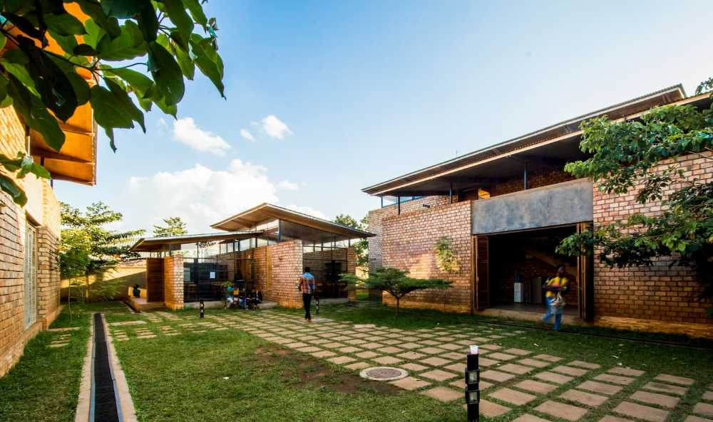 University residence structure wooden brick study hall glazed