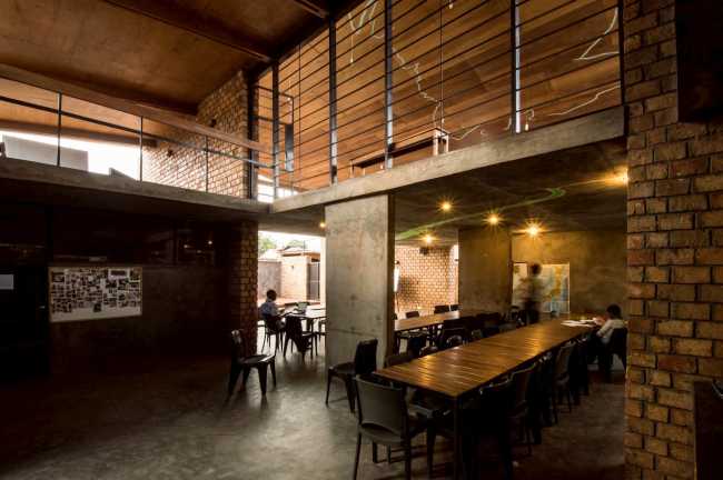 University residence structure brick wood double canteen volume