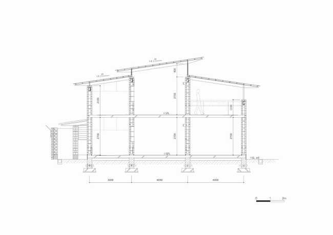 University residence structure brick wood section