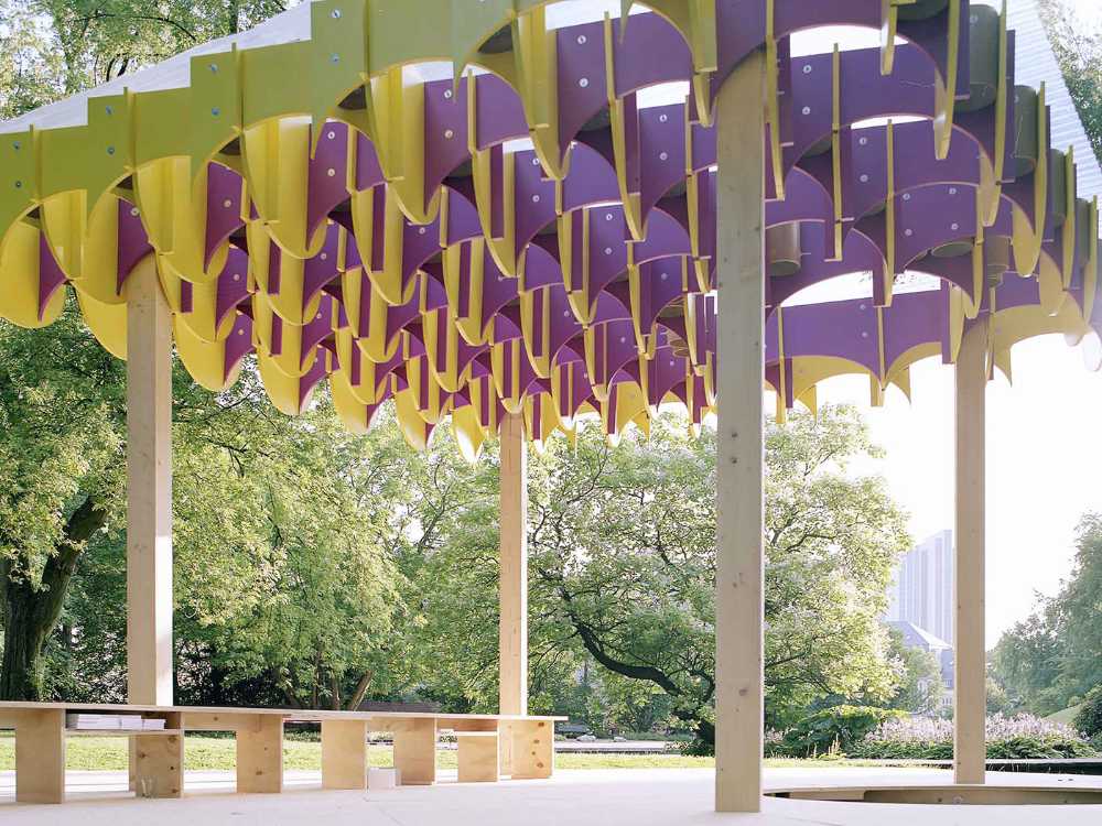 Japanese pavilion structure wood and cardboard Nobuko Watabiki