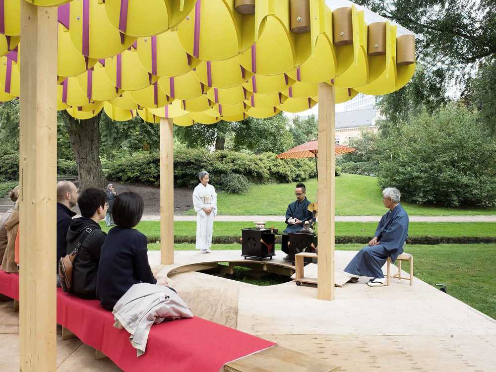 Japanese pavilion structure wood and cardboard Nobuko Watabiki