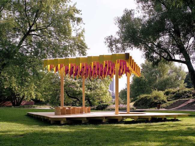 Japanese pavilion structure wood and cardboard Nobuko Watabiki