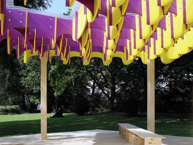 Japanese pavilion structure wood and cardboard Nobuko Watabiki