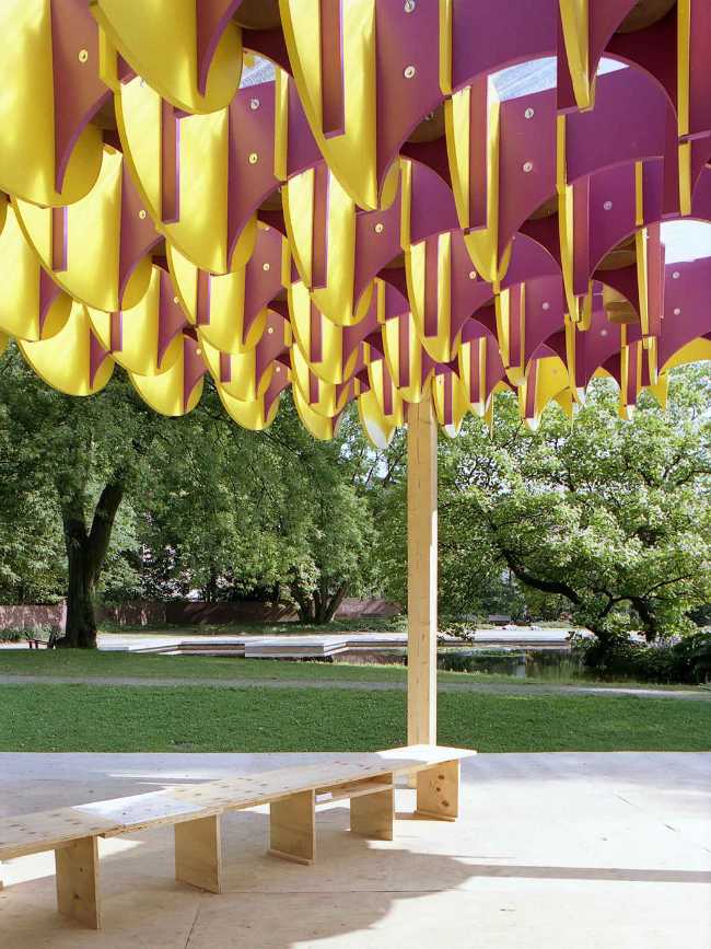 Japanese pavilion structure wood and cardboard Nobuko Watabiki