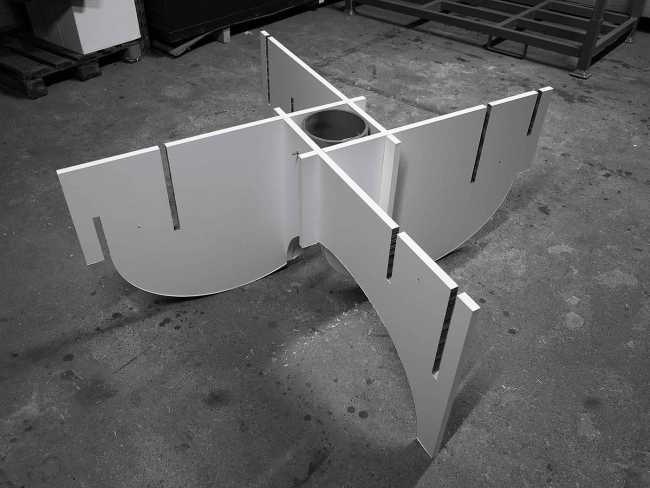 Japanese pavilion structure wood and cardboard assembly