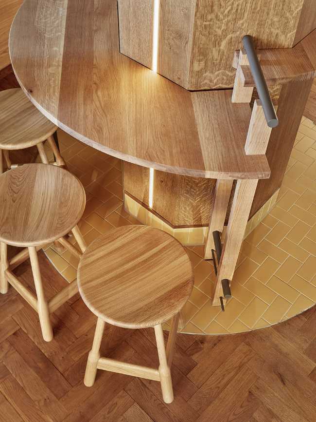 cafeteria amsterdam stools table cladding wood
