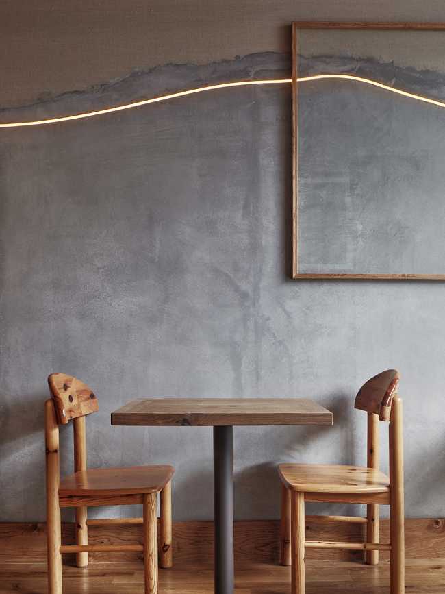 cafeteria amsterdam chairs and table wood pastel colors