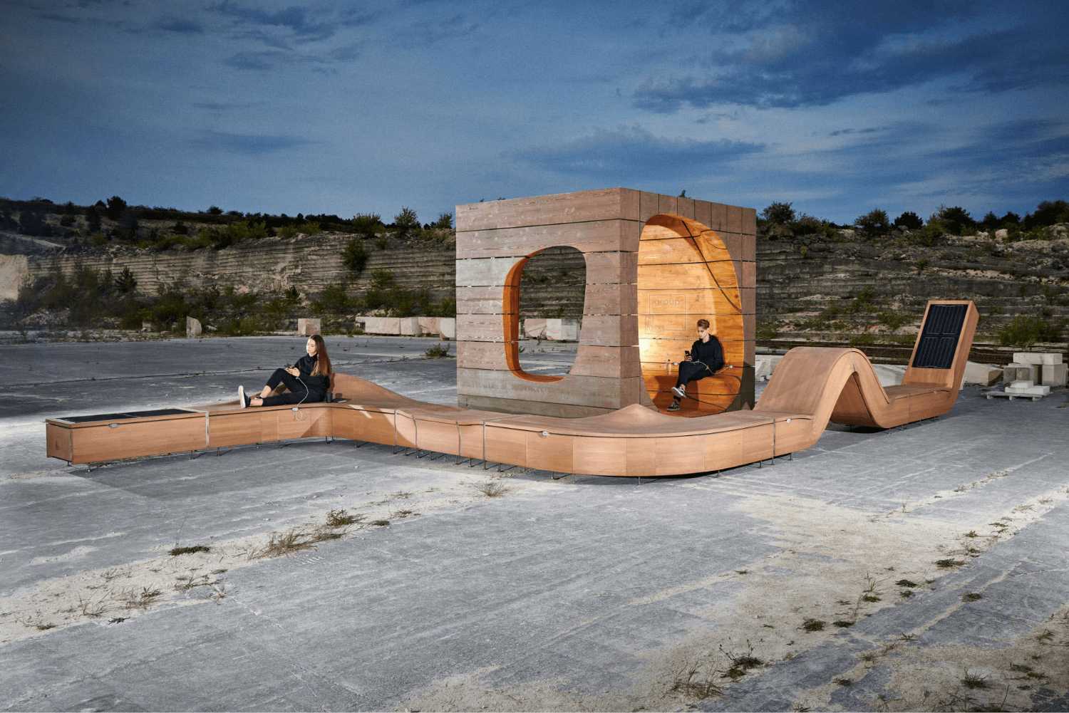 Long bench shaped like a snake