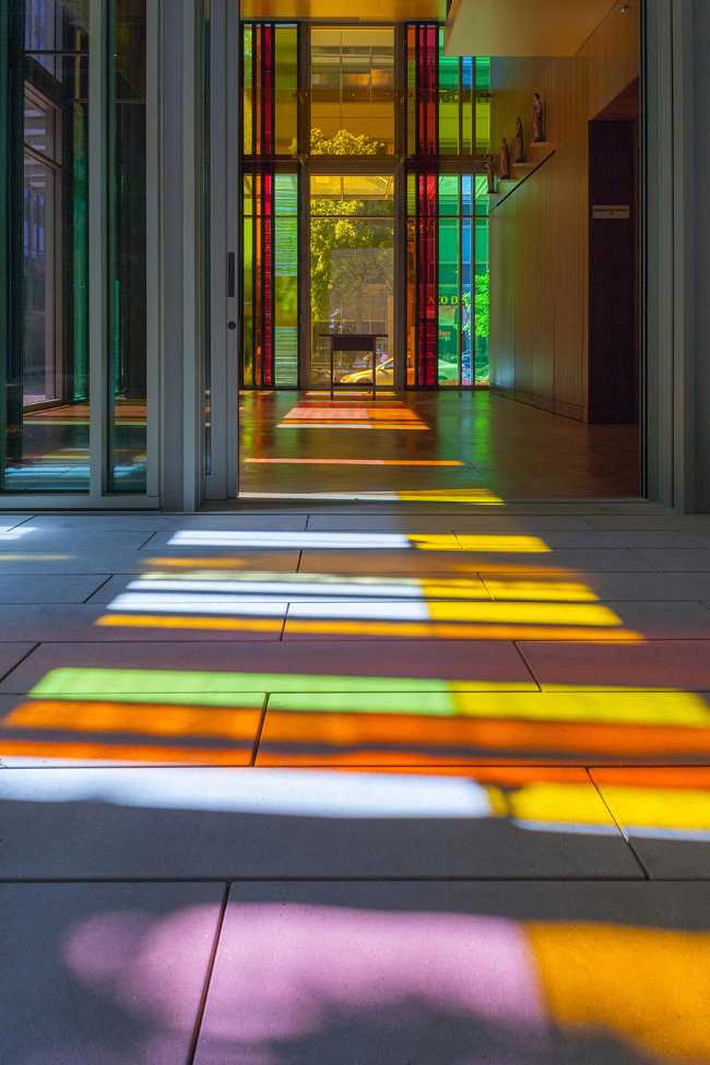 Lutheran church with colored glass