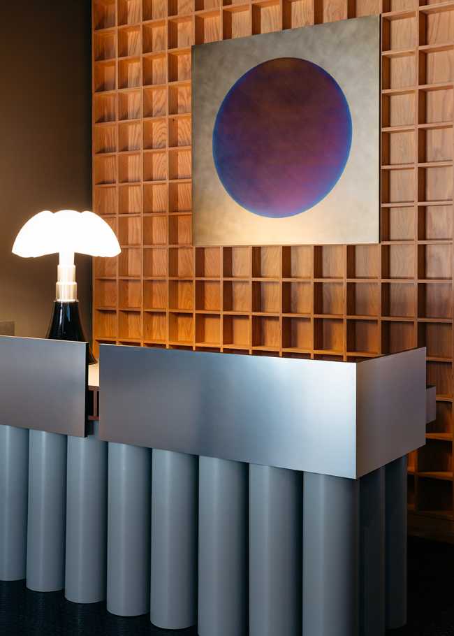 office new york open space reception wall cladding wood