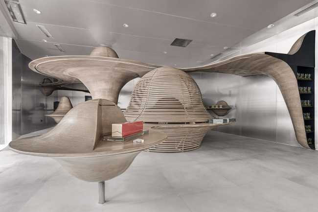 Concept Store china furniture display shapes curves organic