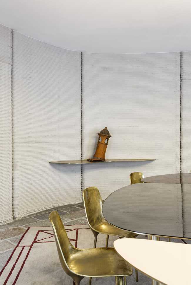 3D printing house cement dining room seats brass