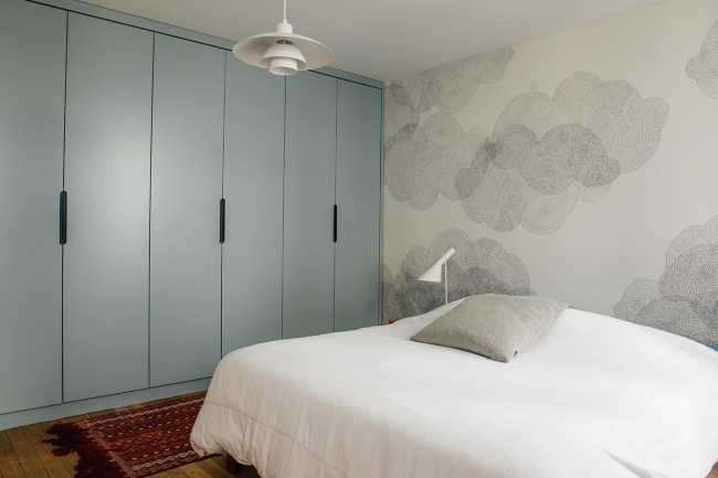 loft paris bedroom wardrobe full height pastel color wallpaper