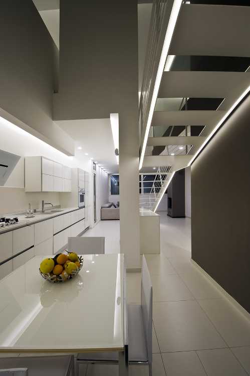 kitchen double volume ceiling lighting veil