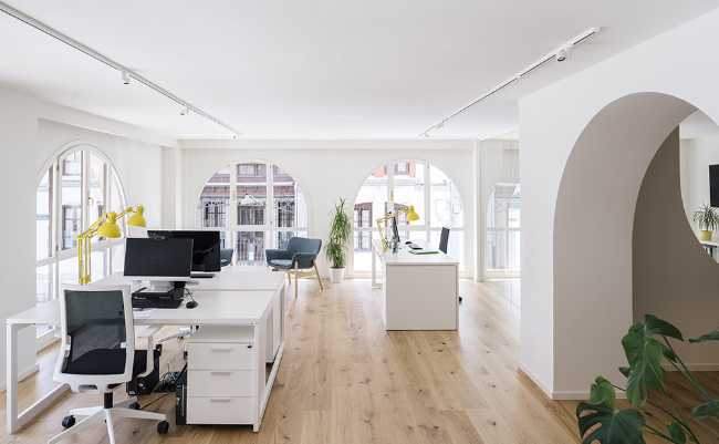 office open space bookcase wood finish