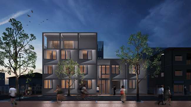 Complexe résidentiel de façade la nuit