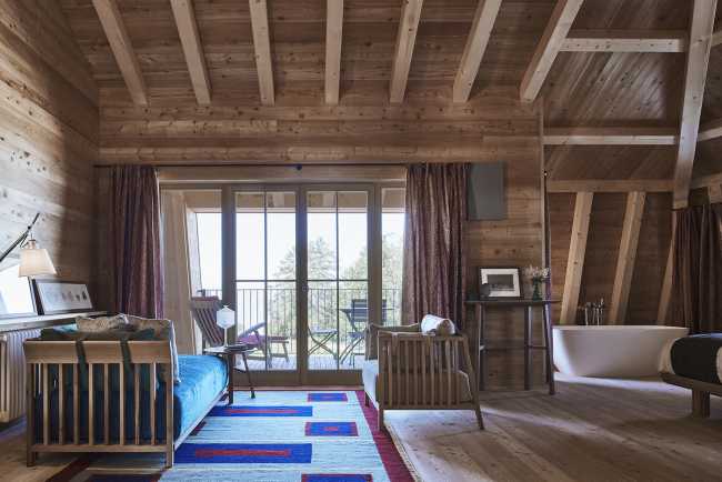 hotel extension structure wood roof beams