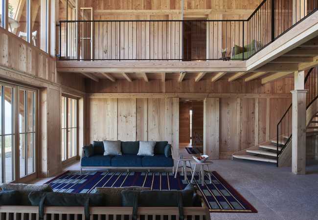 hotel extension apartment structure wood double volume living