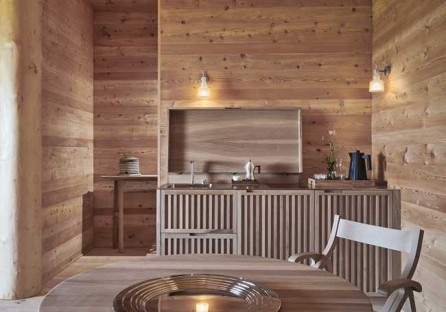 hotel extension apartment structure wood kitchen