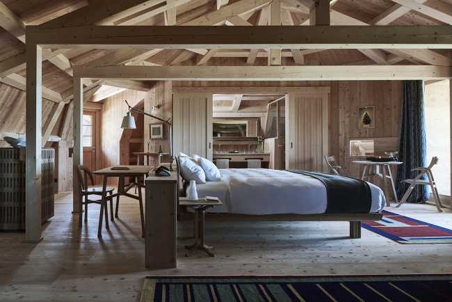 hotel extension apartment structure wood beams room