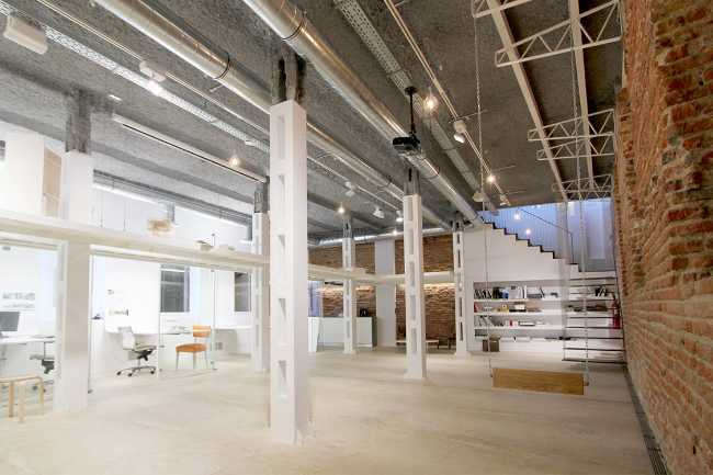 Warehouse with brick wall