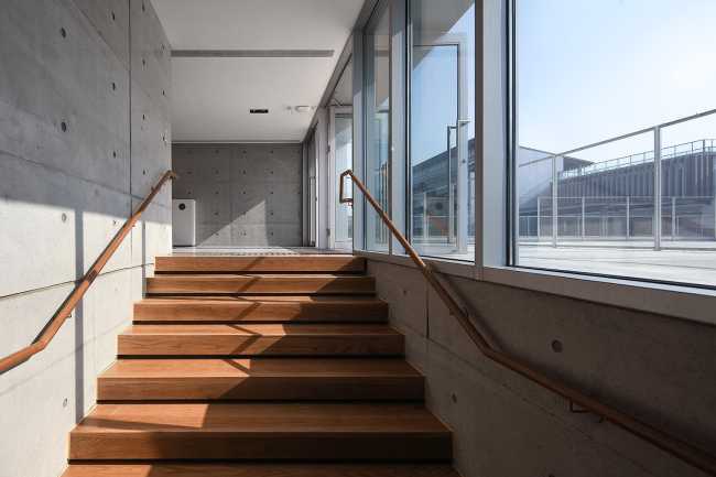 building school extension stairs glazed wood