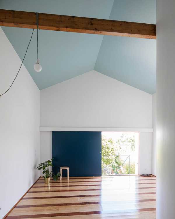 Interior home parquet and ceiling blue