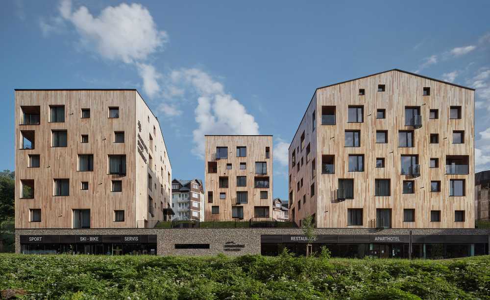 Residential complex covered in wood
