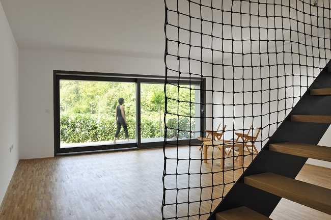 Interior wooden house with glass