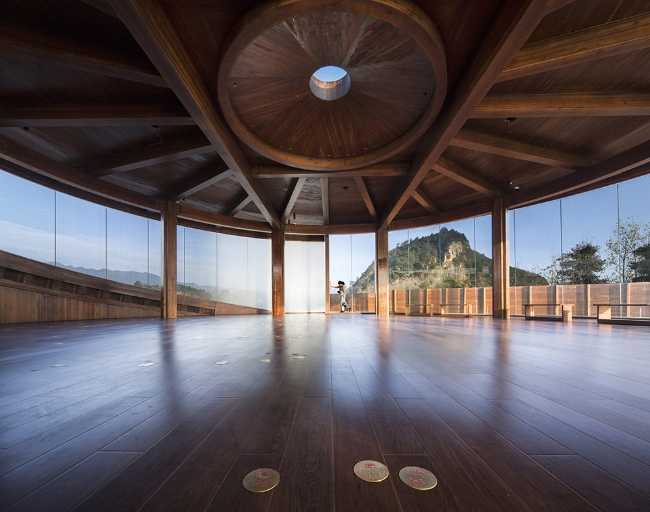 Circular wooden pavilion inside