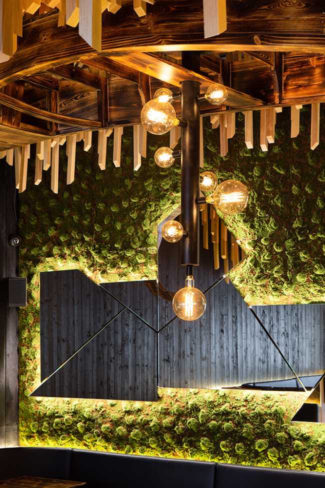 Dining room detail restaurant with moss