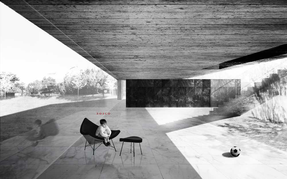 house forest reinforced concrete structure, garden