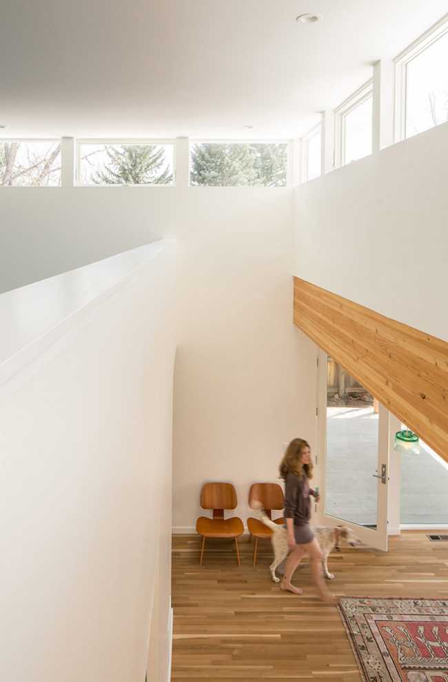 Interior bright white house and wood