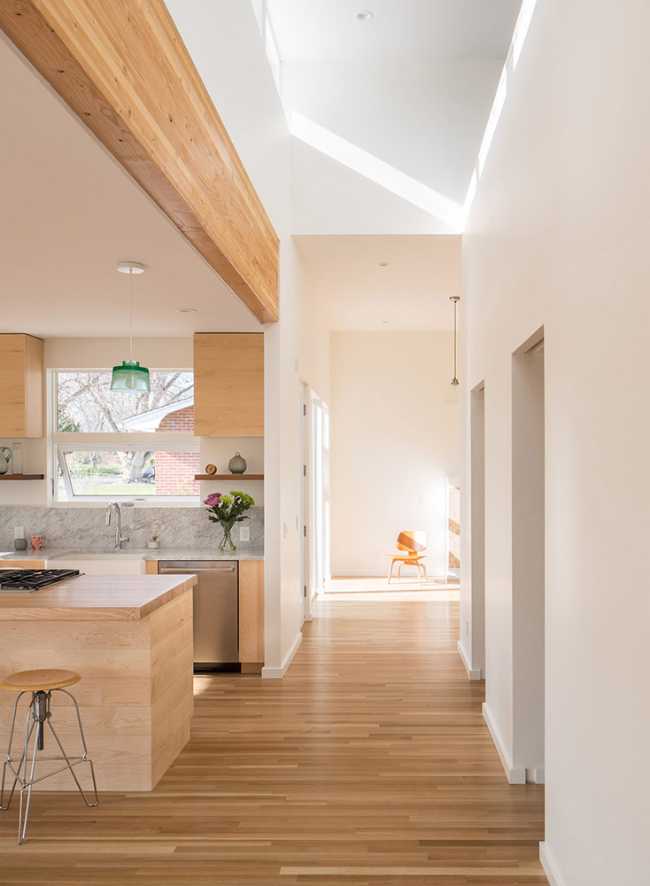 Interior bright white house and wood