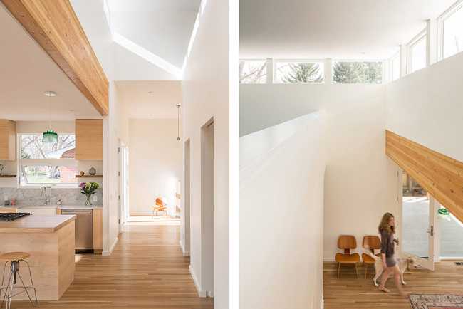 Interior bright white house and wood