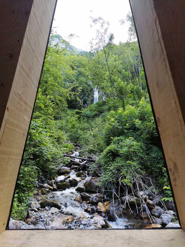 View of the waterfall from the chapel crevice