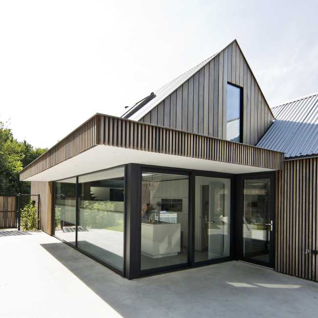 Gable facade for a wooden cabin in the woods