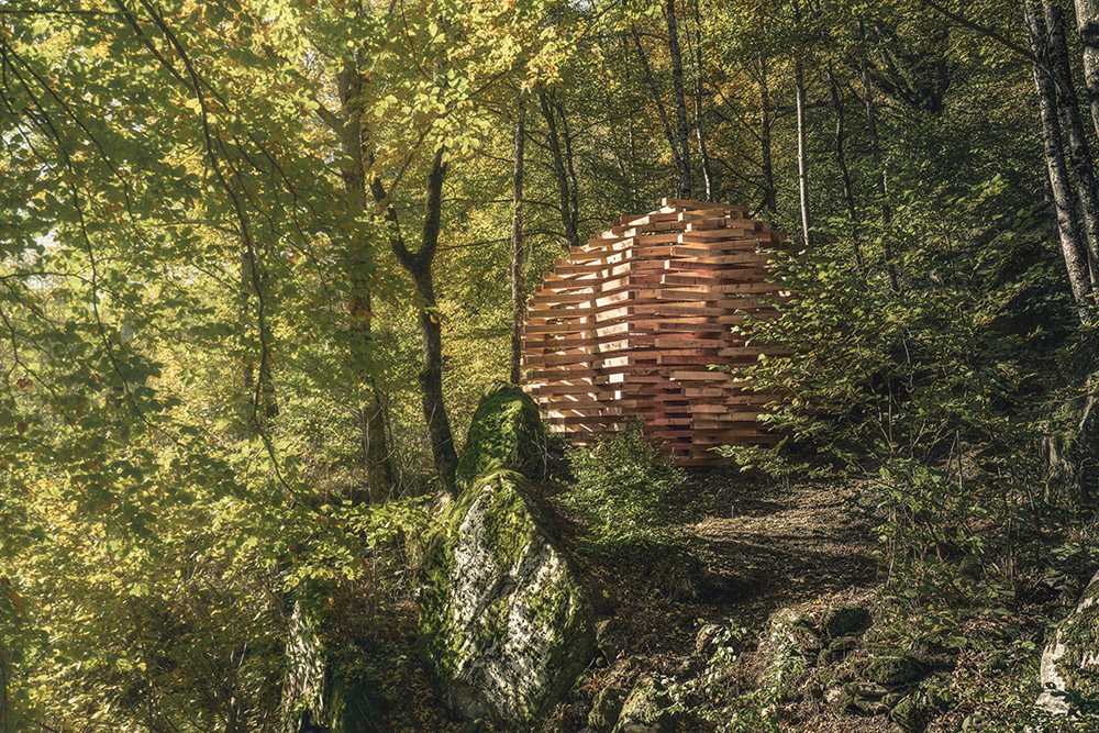 Ispace, l'installation en bois stimule l'interaction Homme-Environnement-Nature.
